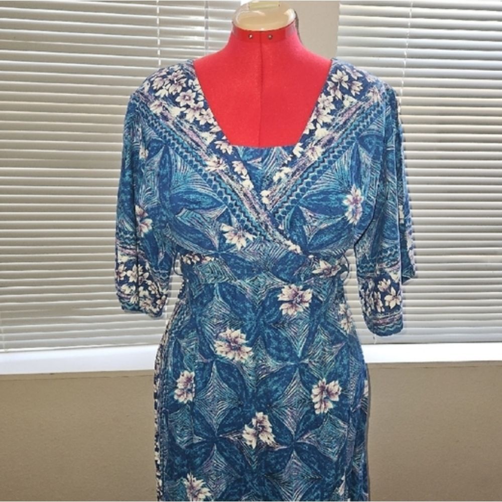 Vintage Handcrafted Elegant Blue Floral Maxi Dress